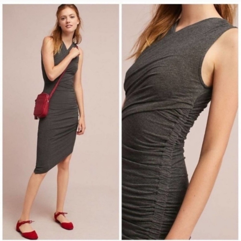 Anthropologie Moulinette Soeurs Arden Grey‎ Ruched Asymmetric Dress Size L